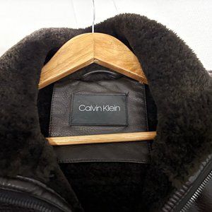 Men's Calvin Klein Leather Jacket Brown - Size L